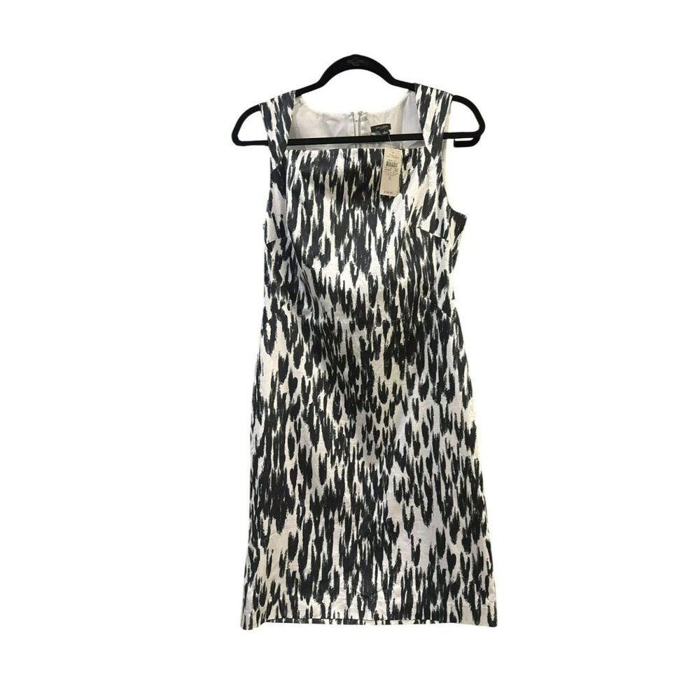 Ann Taylor Silk Blend Sheath Dress 8 Black White Abstract Print Sleeveless NWT
